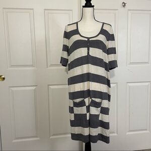 For Joseph Knitted Wool Blend Short Sleeve Gray Striped Vintage Sweater Dress, L